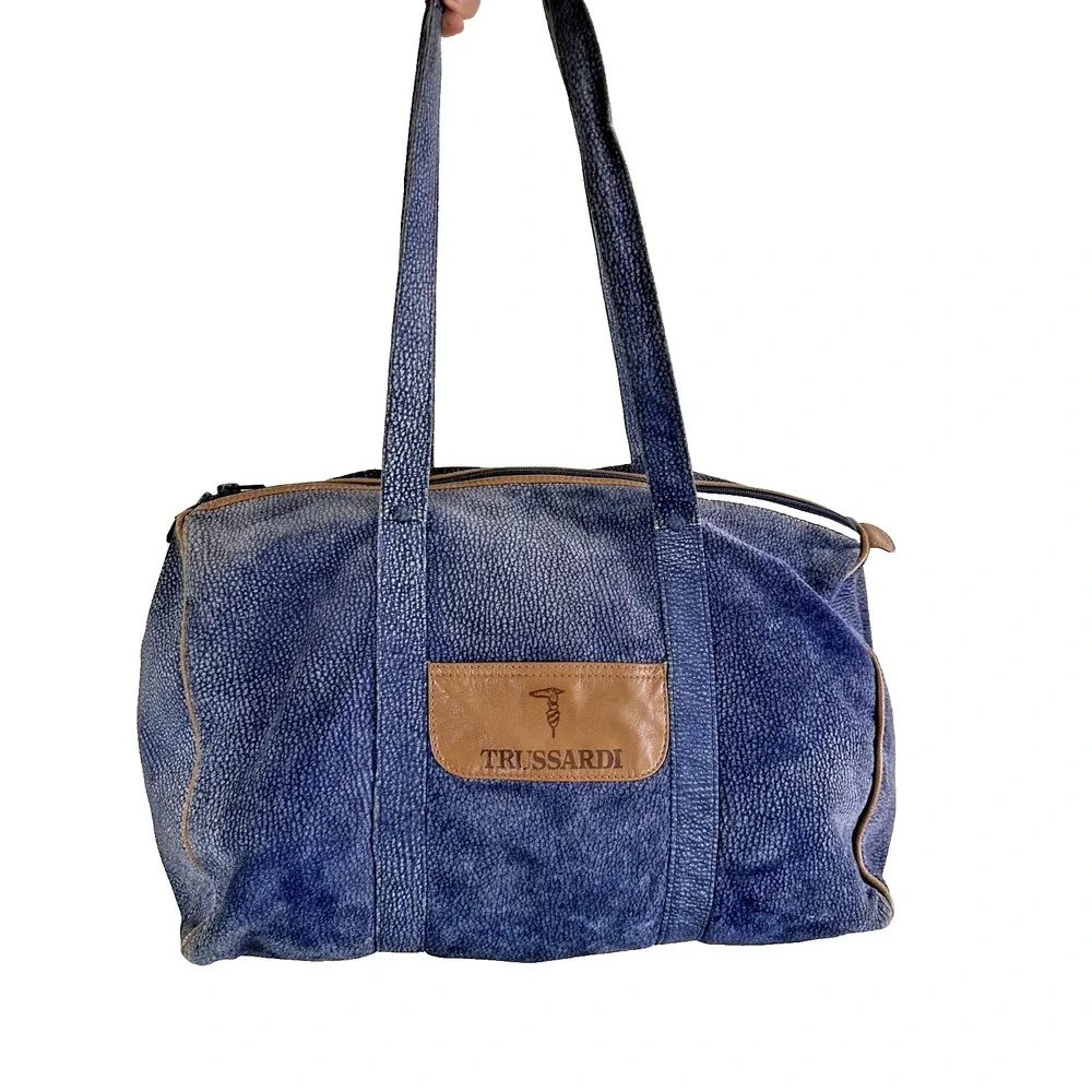 Vintage Trussardi‎ Suede Boston Duffle Travel Carry On Gym Weekender Bag Italy